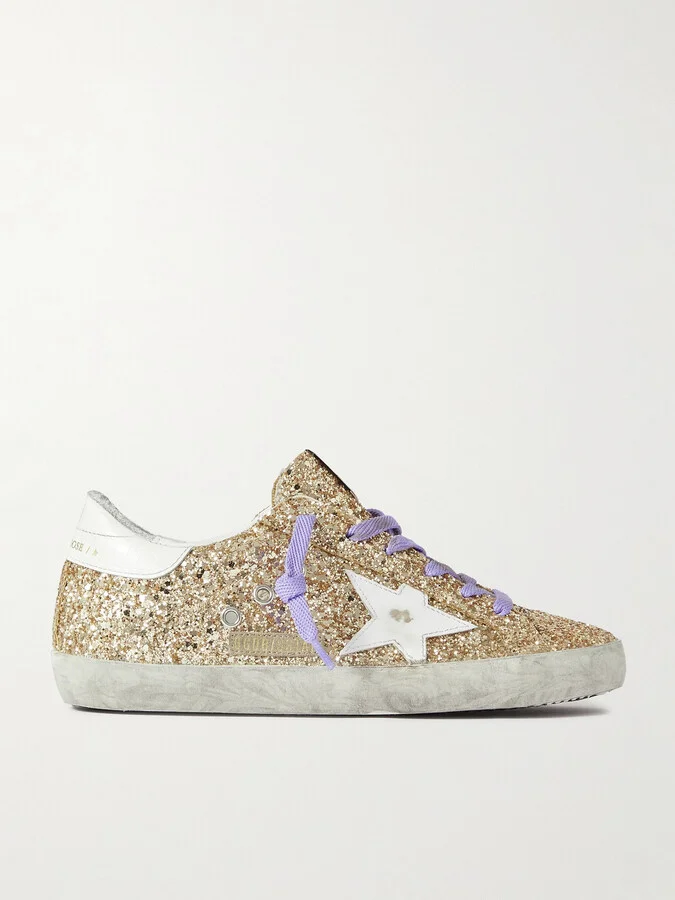 Golden Goose - Super-star Distressed Glittered Leather Sneakers - IT35