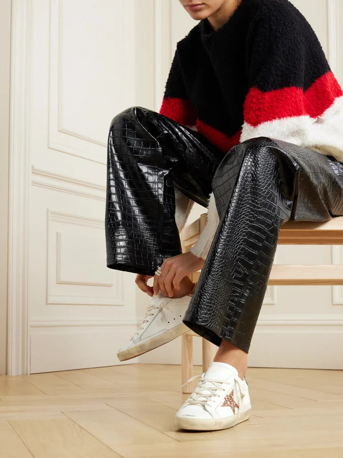 Golden Goose - Super-star Distressed Glittered Leather Sneakers - White - Image 2