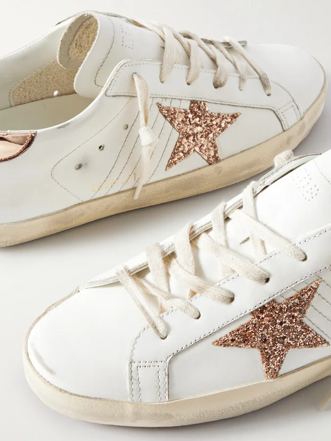 Golden Goose - Super-star Distressed Glittered Leather Sneakers - White - Image 4