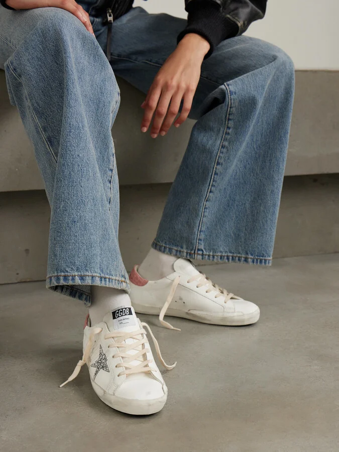 Golden Goose - Super-star Distressed Glittered Leather Sneakers - White - Image 2