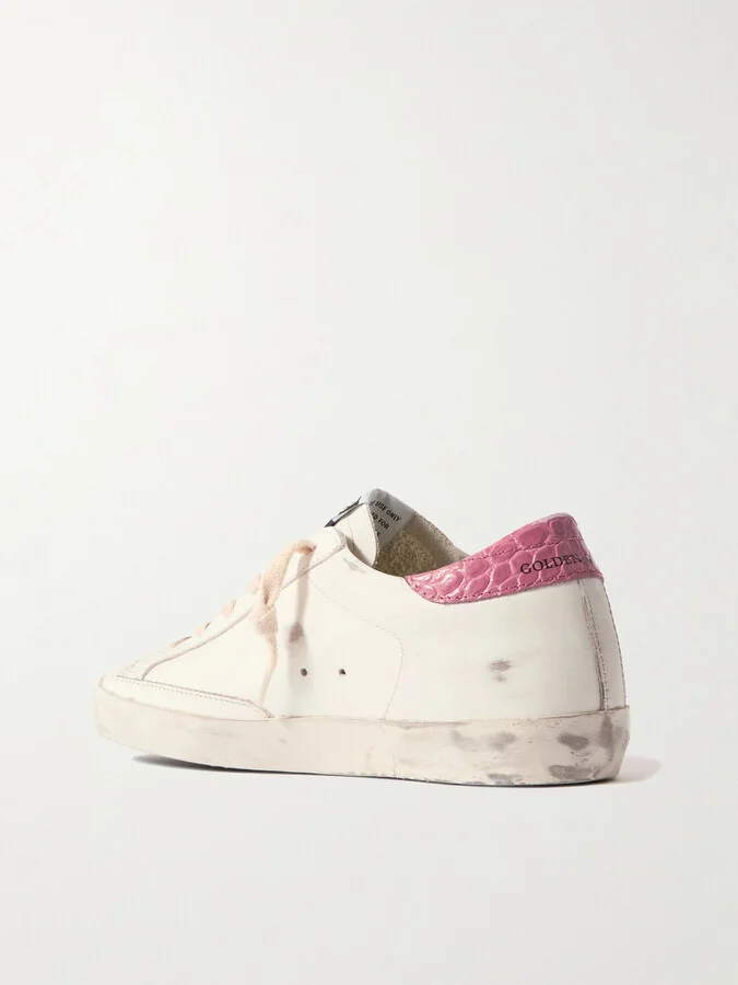 Golden Goose - Super-star Distressed Glittered Leather Sneakers - White - Image 3
