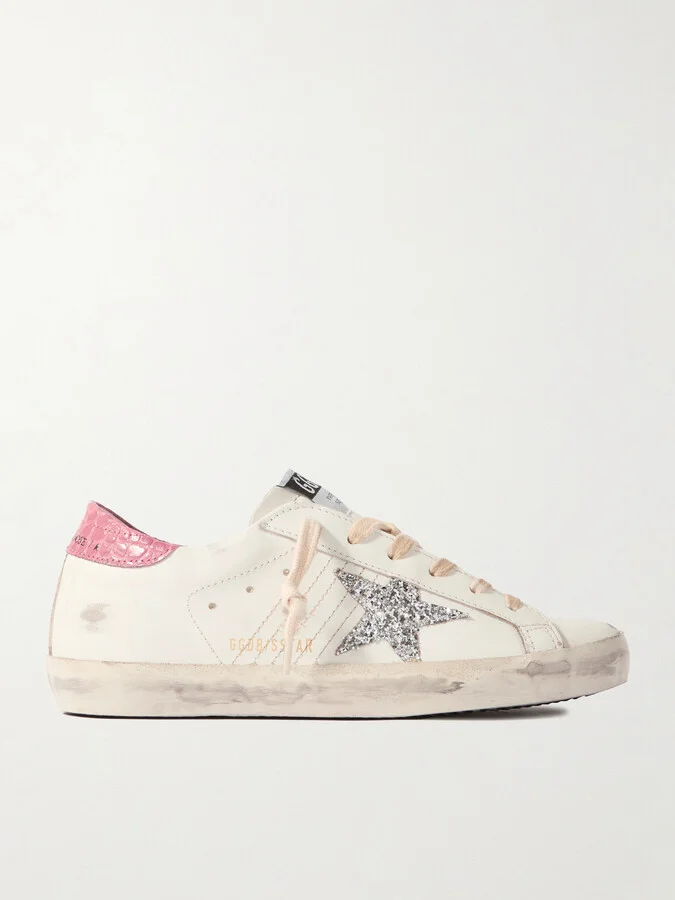 Golden Goose - Super-star Distressed Glittered Leather Sneakers - White