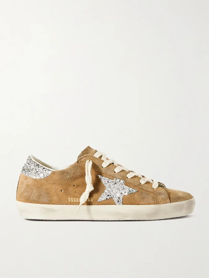 Golden Goose - Super-star Distressed Glittered Leather-trimmed Suede Sneakers - Brown
