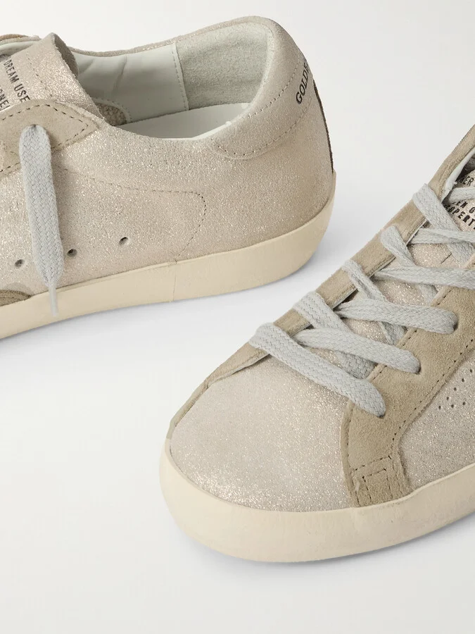 Golden Goose - Super-star Distressed Glittered Suede Sneakers - Neutrals - Image 4
