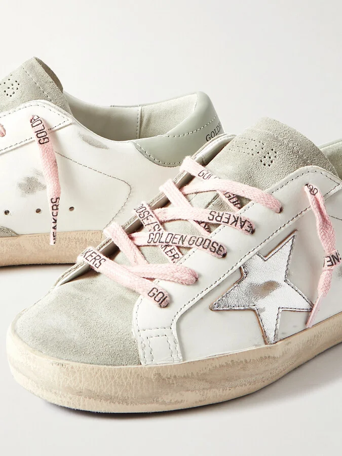 Golden Goose - Super-star Distressed Leather And Suede Sneakers - White - Image 4