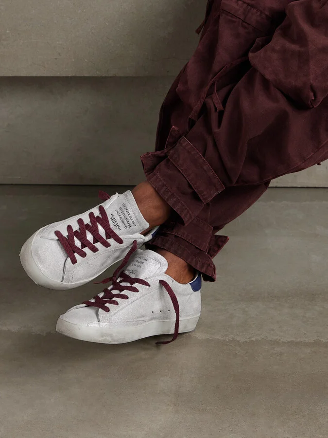 Golden Goose - Super-star Distressed Leather-trimmed Metallic Suede Sneakers - White - Image 2