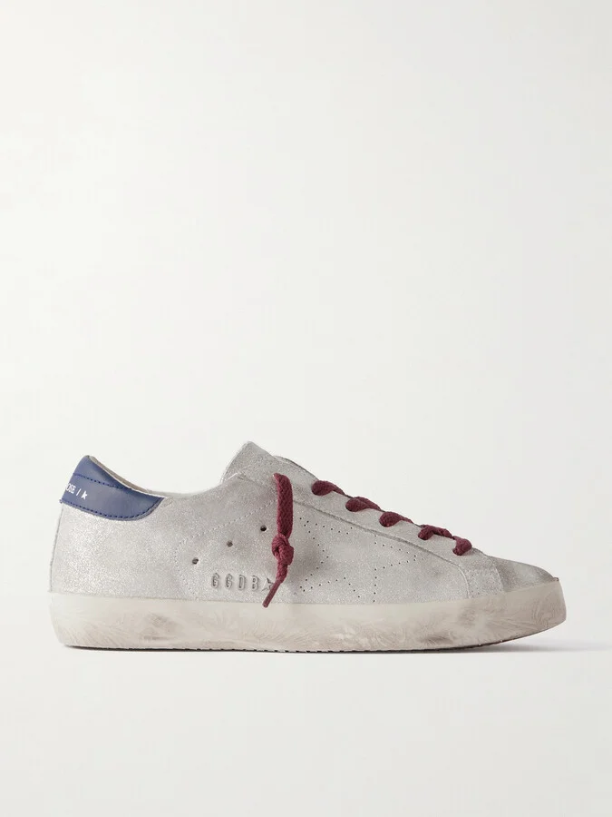 Golden Goose - Super-star Distressed Leather-trimmed Metallic Suede Sneakers - White