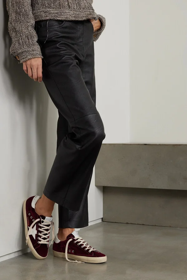 Golden Goose - Super-star Distressed Leather-trimmed Velvet Sneakers - Burgundy - Image 2