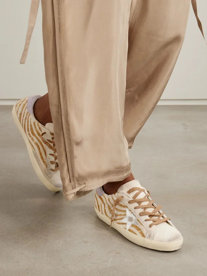 Golden Goose - Super-star Distressed Metallic Leather And Suede-trimmed Zebra-print Calf Hair Sneakers - Animal print - Image 2