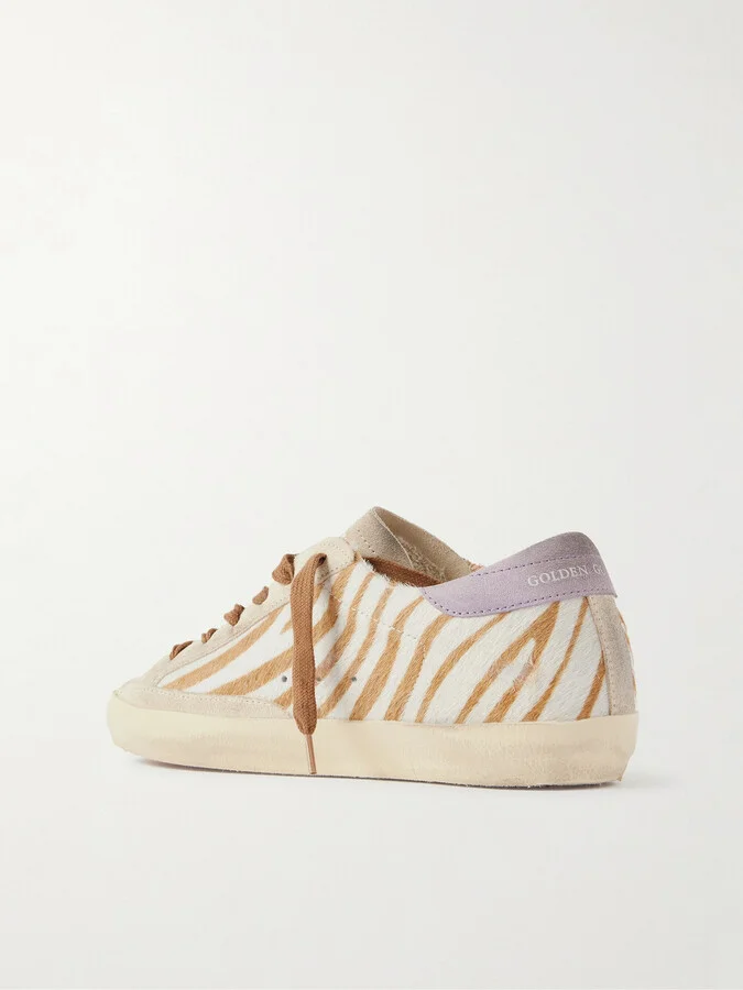 Golden Goose - Super-star Distressed Metallic Leather And Suede-trimmed Zebra-print Calf Hair Sneakers - Animal print - Image 3
