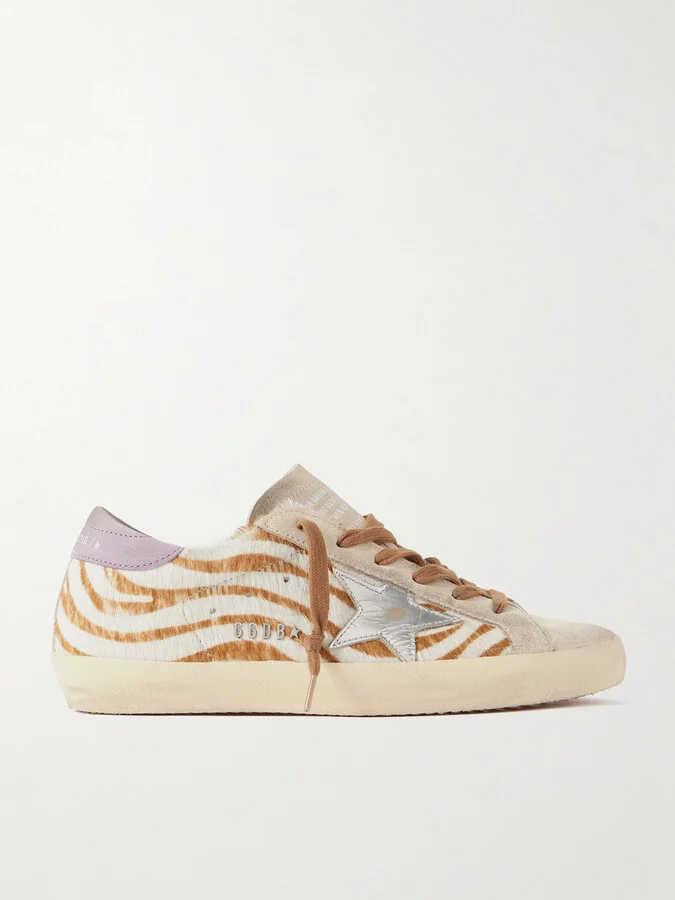Golden Goose - Super-star Distressed Metallic Leather And Suede-trimmed Zebra-print Calf Hair Sneakers - Animal print