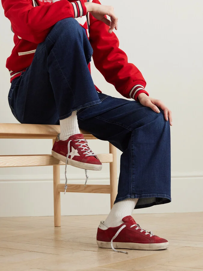 Golden Goose - Super-star Distressed Metallic Leather-trimmed Suede Sneakers - Red - Image 2