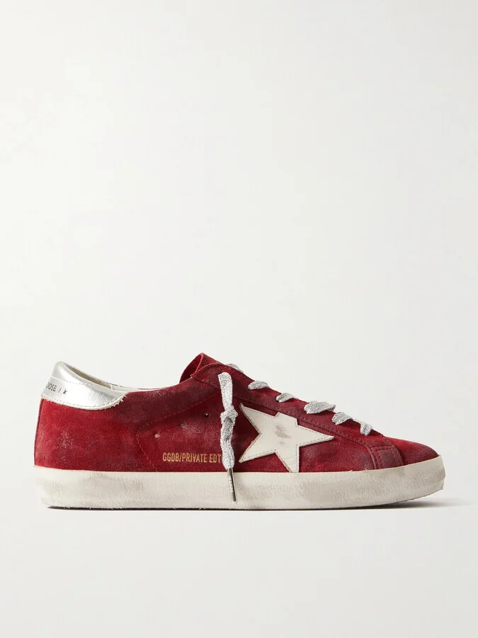 Golden Goose - Super-star Distressed Metallic Leather-trimmed Suede Sneakers - Red