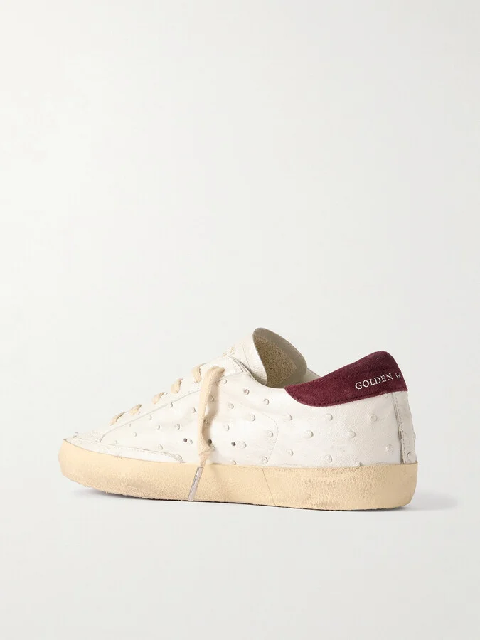 Golden Goose - Super-star Distressed Ostrich And Suede Sneakers - White - Image 3
