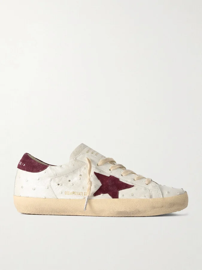 Golden Goose - Super-star Distressed Ostrich And Suede Sneakers - White