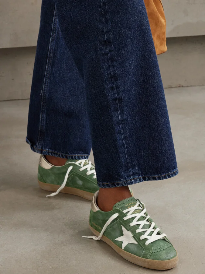 Golden Goose - Super-star Distressed Suede And Metallic Leather Sneakers - Green - Image 2