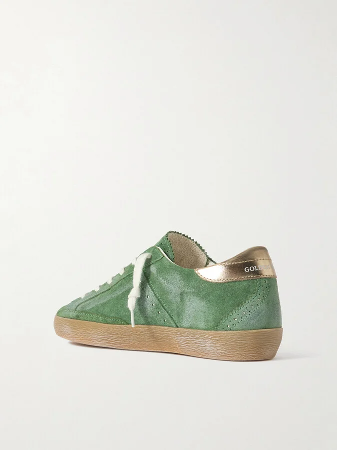 Golden Goose - Super-star Distressed Suede And Metallic Leather Sneakers - Green - Image 3