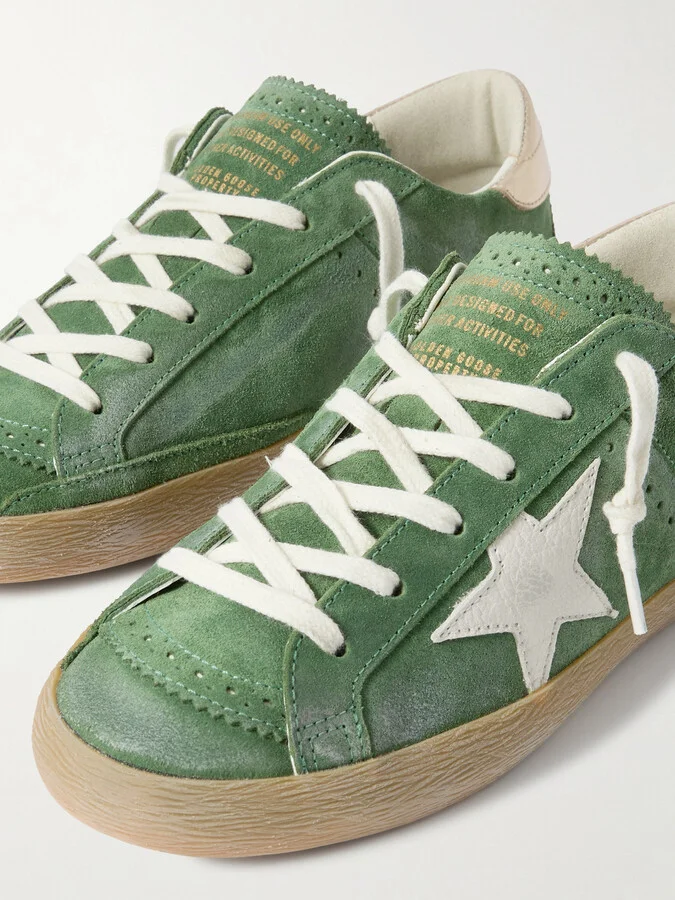Golden Goose - Super-star Distressed Suede And Metallic Leather Sneakers - Green - Image 4