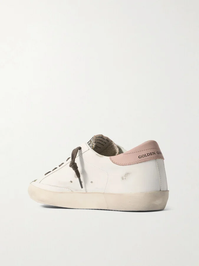 Golden Goose - Super-star Distressed Suede-trimmed Glittered Leather Sneakers - White - Image 3