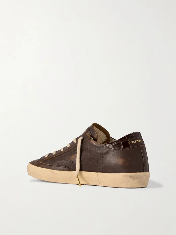 Golden Goose - Super-star Distressed Suede-trimmed Leather Sneakers - Brown - Image 3