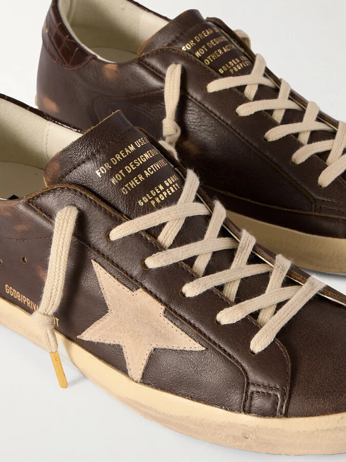Golden Goose - Super-star Distressed Suede-trimmed Leather Sneakers - Brown - Image 4