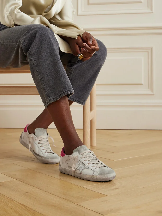 Golden Goose - Super-star Distressed Suede-trimmed Leather Sneakers - White - Image 2