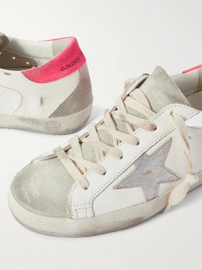 Golden Goose - Super-star Distressed Suede-trimmed Leather Sneakers - White - Image 4