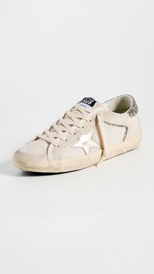 Golden Goose Super-Star Double Quarter with List Net and Suede Upper Laminated Star Glitter Heel Sneakers - Image 2