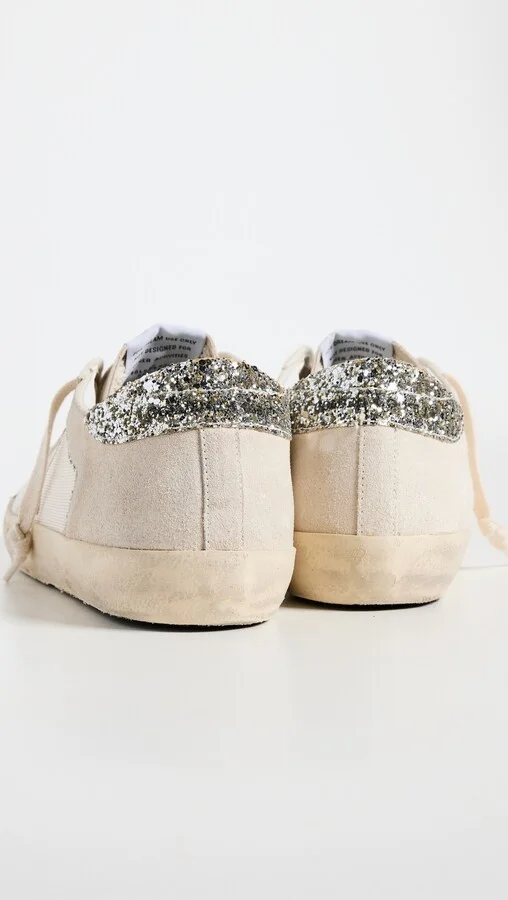 Golden Goose Super-Star Double Quarter with List Net and Suede Upper Laminated Star Glitter Heel Sneakers - Image 3