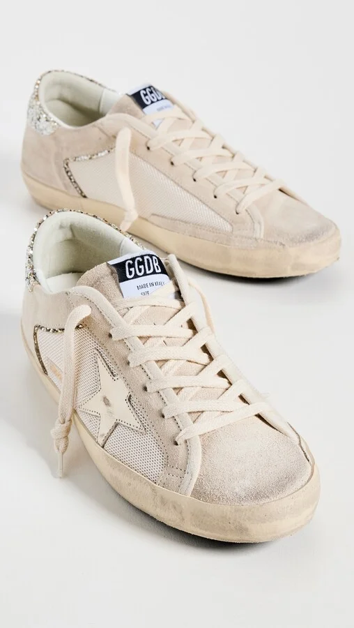 Golden Goose Super-Star Double Quarter with List Net and Suede Upper Laminated Star Glitter Heel Sneakers - Image 5