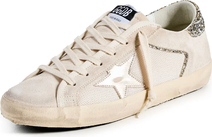 Golden Goose Super-Star Double Quarter with List Net and Suede Upper Laminated Star Glitter Heel Sneakers