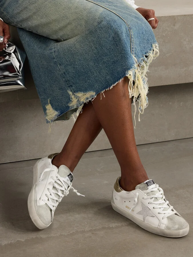 Golden Goose - Super-star Embellished Distressed Suede And Leather Sneakers - White - Image 2