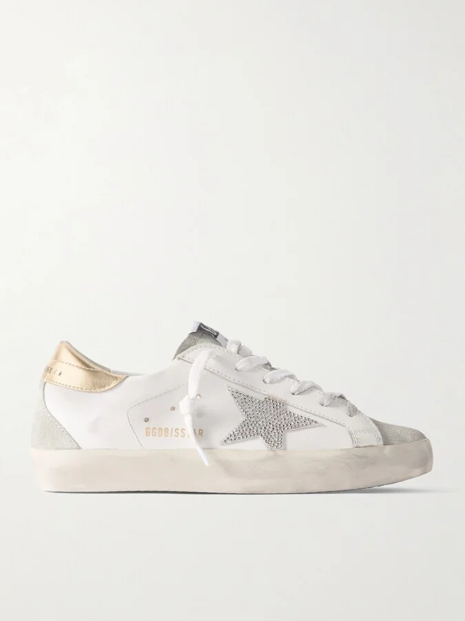 Golden Goose - Super-star Embellished Distressed Suede And Leather Sneakers - White