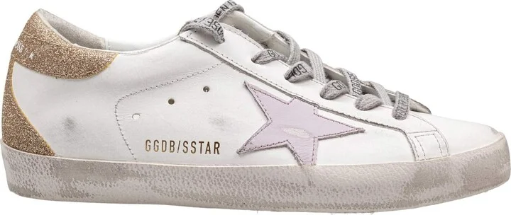 Golden Goose Super Star In Leather With Platinum Glitter Heel