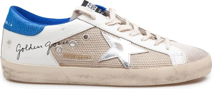 Golden Goose Super Star In Suede And Fabric White And Bluette Color