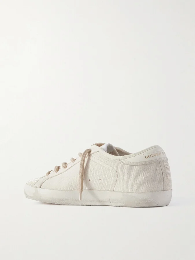 Golden Goose - Super-star Leather-trimmed Bead-embellished Canvas Sneakers - Off-white - Image 3