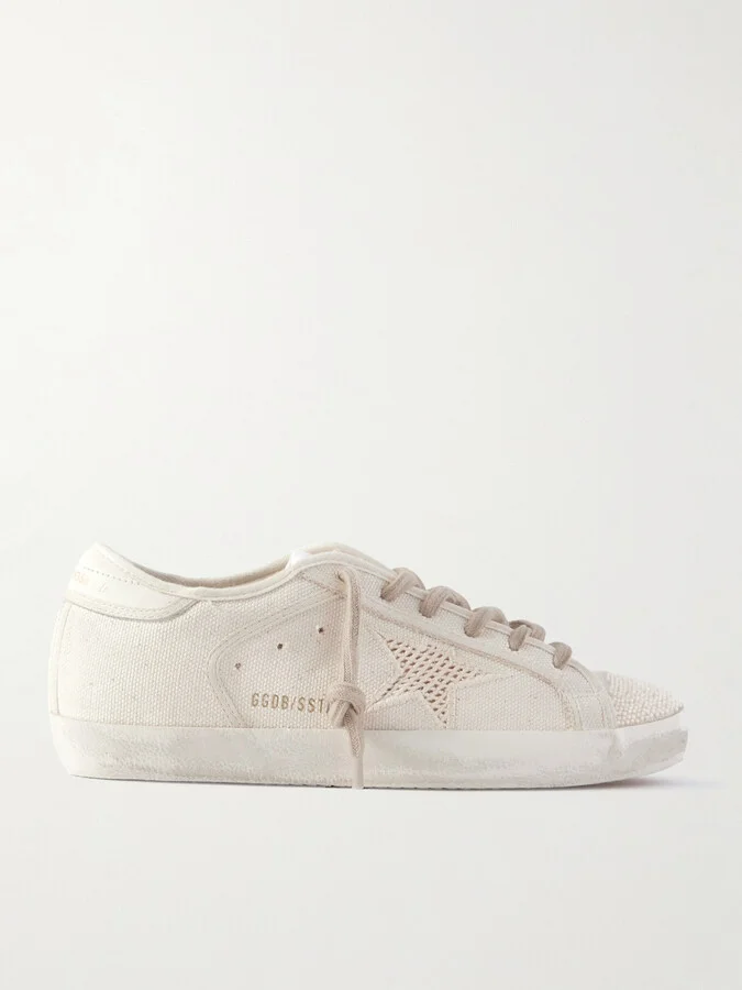 Golden Goose - Super-star Leather-trimmed Bead-embellished Canvas Sneakers - Off-white