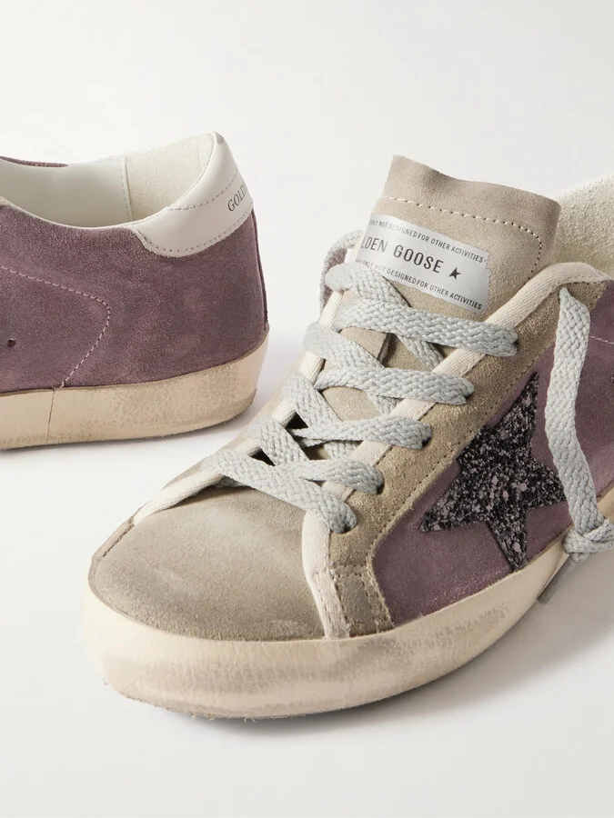 Golden Goose - Super-star Leather-trimmed Distressed Glittered Suede Sneakers - Pink - Image 4