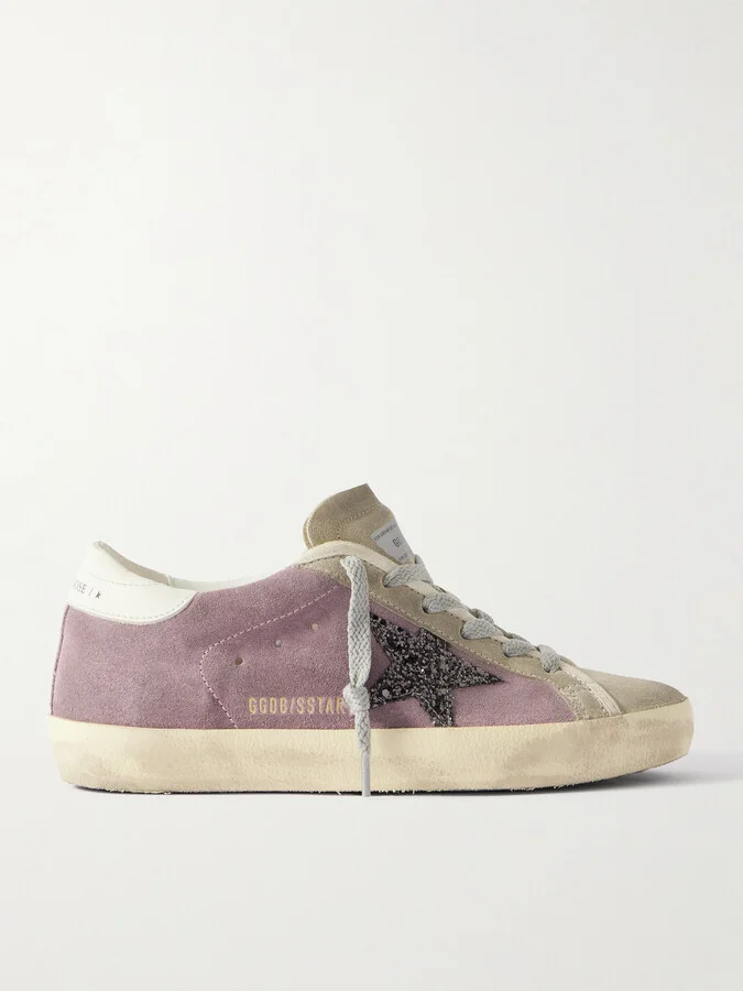 Golden Goose - Super-star Leather-trimmed Distressed Glittered Suede Sneakers - Pink