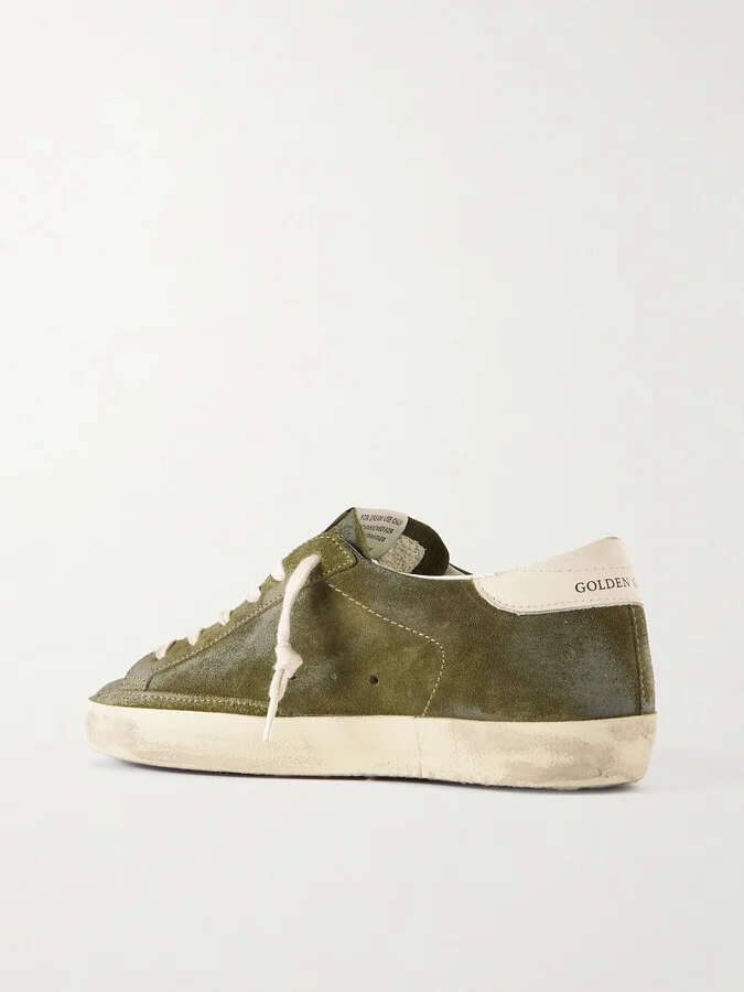 Golden Goose - Super-star Leather-trimmed Glittered Distressed Suede Sneakers - Green - Image 3