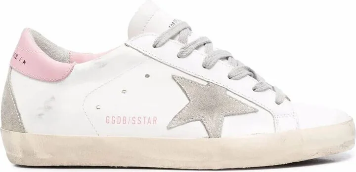 Golden Goose "Super Star" Leather Upper And Heel Suede Star And Spur Cream Sole Shoes
