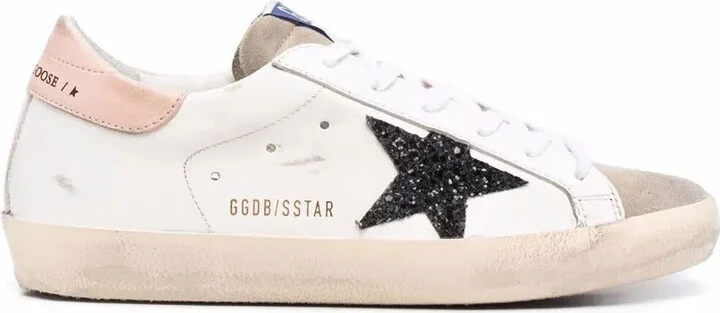 Golden Goose "Super Star" Leather Upper And Heel Suede Toe Glitter Star Shoes
