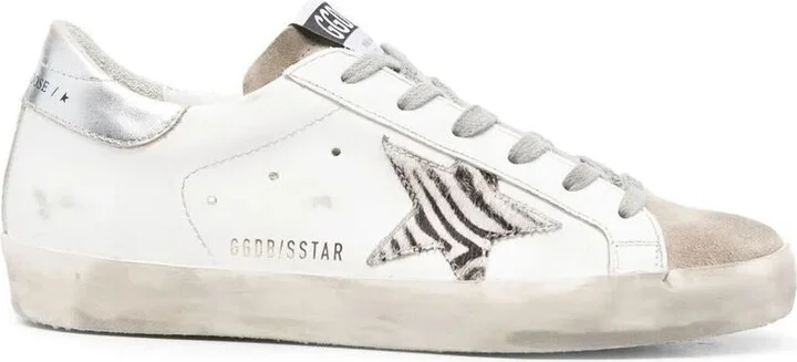 Golden Goose "Super Star" Leather Upper Suede Toe Zebra Horsy Star Laminated Heel Shoes
