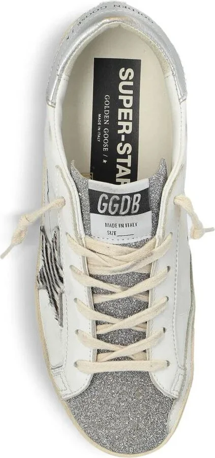 Golden Goose "Super Star" Leather Upper With Signature Crystal Toe And Tongue Zebra Horsy Star Laminated Heel Shoes - Image 3