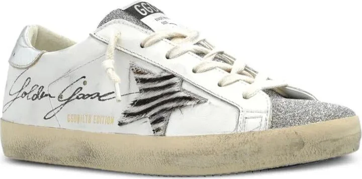Golden Goose "Super Star" Leather Upper With Signature Crystal Toe And Tongue Zebra Horsy Star Laminated Heel Shoes - Image 4