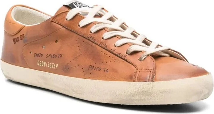 Golden Goose "Super Star" Letaher Upper With Jorney Print Forated Star Sneakers Shoes - Image 2