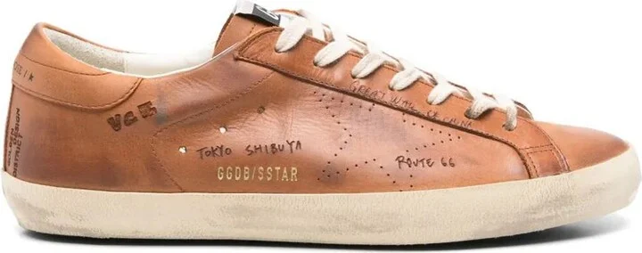 Golden Goose "Super Star" Letaher Upper With Jorney Print Forated Star Sneakers Shoes
