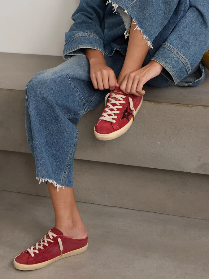 Golden Goose - Super-star Sabot Distressed Croc-effect Leather-trimmed Suede Slip-on Sneakers - Red - Image 2