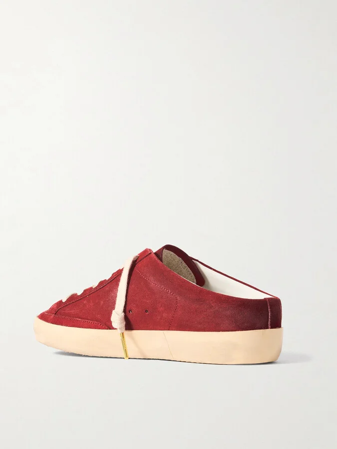 Golden Goose - Super-star Sabot Distressed Croc-effect Leather-trimmed Suede Slip-on Sneakers - Red - Image 3