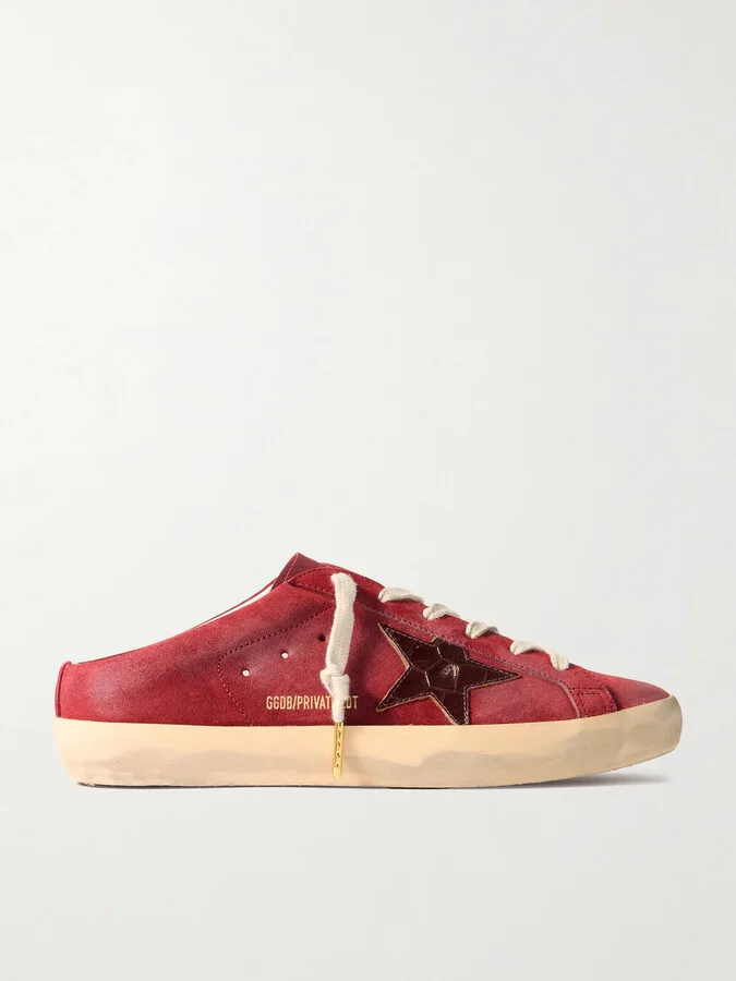 Golden Goose - Super-star Sabot Distressed Croc-effect Leather-trimmed Suede Slip-on Sneakers - Red